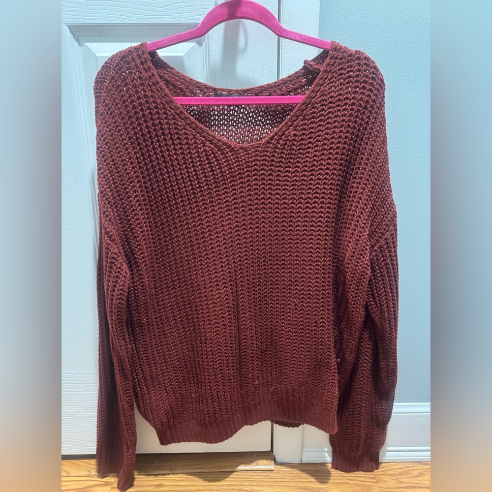SHEIN Women's Deep Brown V-Neck Sweater